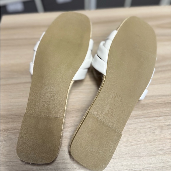 Zara Women's White Criss Cross Leather and Jute Slides Sandals - Picture 9 of 11
